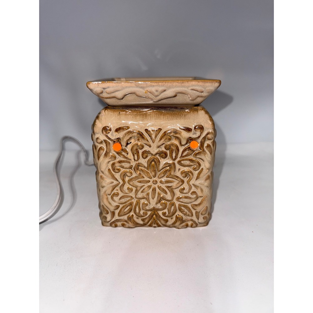 Wax Warmer Home Tan Brown Embossed Floral Ceramic Electric Tested